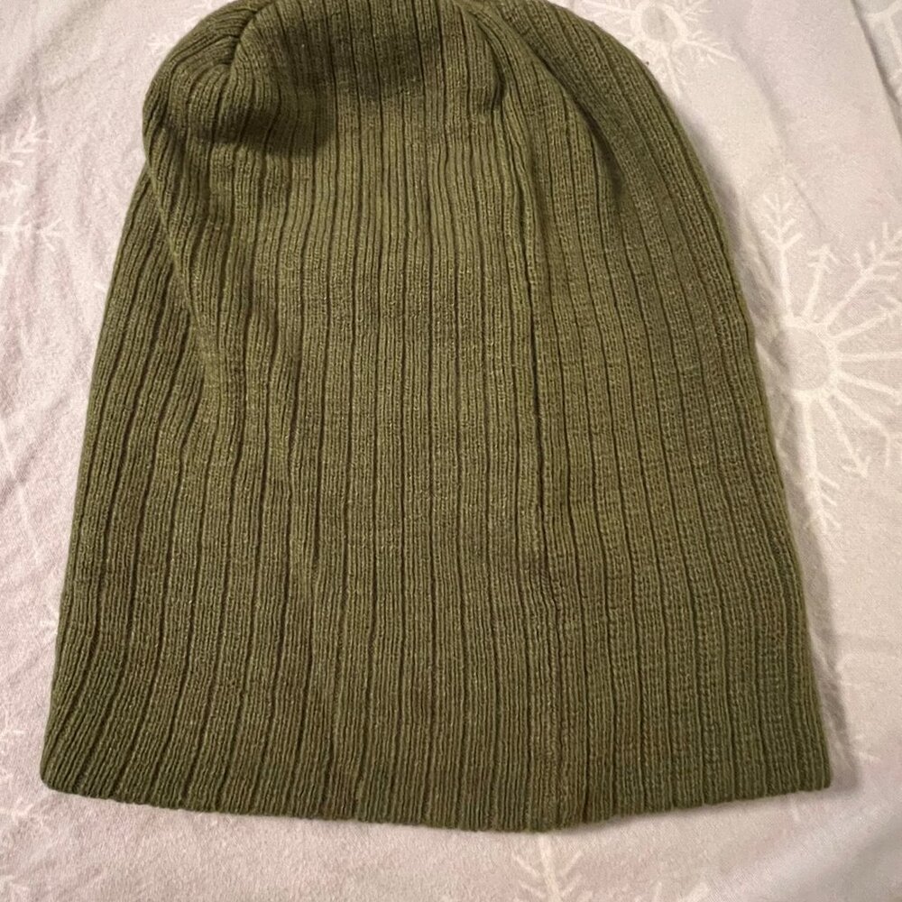 Olive Green Ribbed Knit Beanie Hat Winter‎ Warm Stretch One Size Unisex